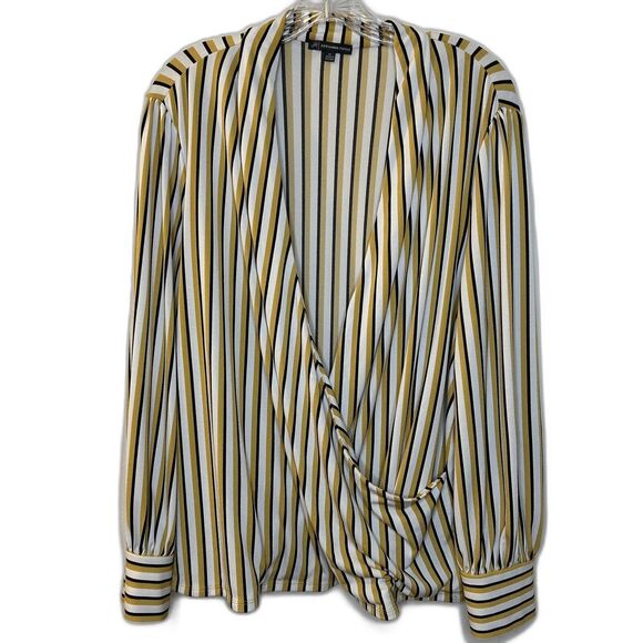 Adrianna Papell Top Size 1X yellow multicolor striped deep vnck surplice stretch - Picture 1 of 9